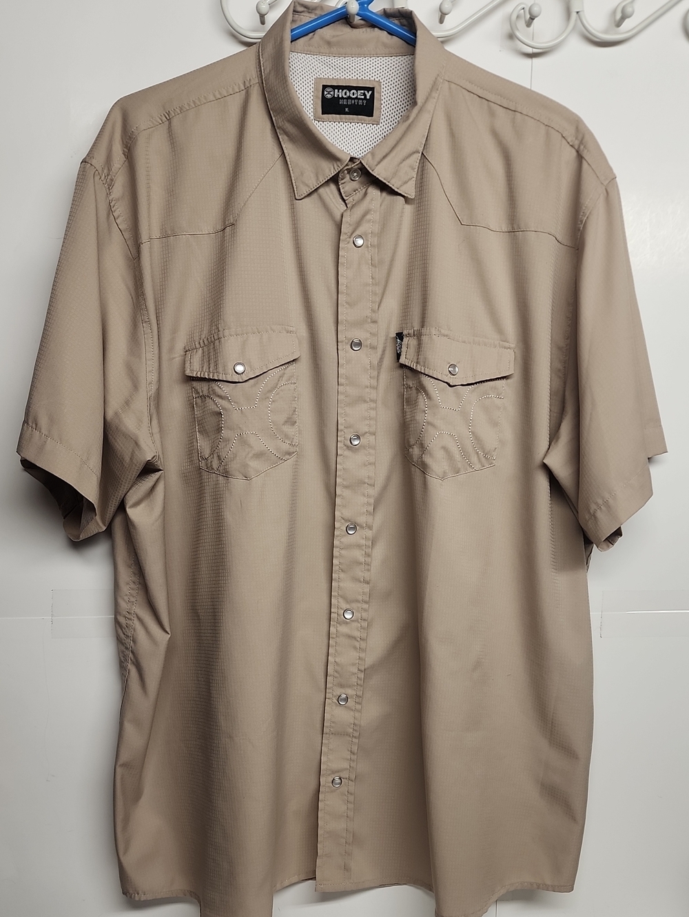 Hooey Men’s Short Sleeve Western Button-Down Shirt in Khaki Size XL Country